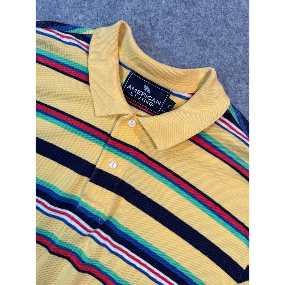 Vintage American Living Mens XL Yellow Striped Polo Shirt‎ Short Sleeve
